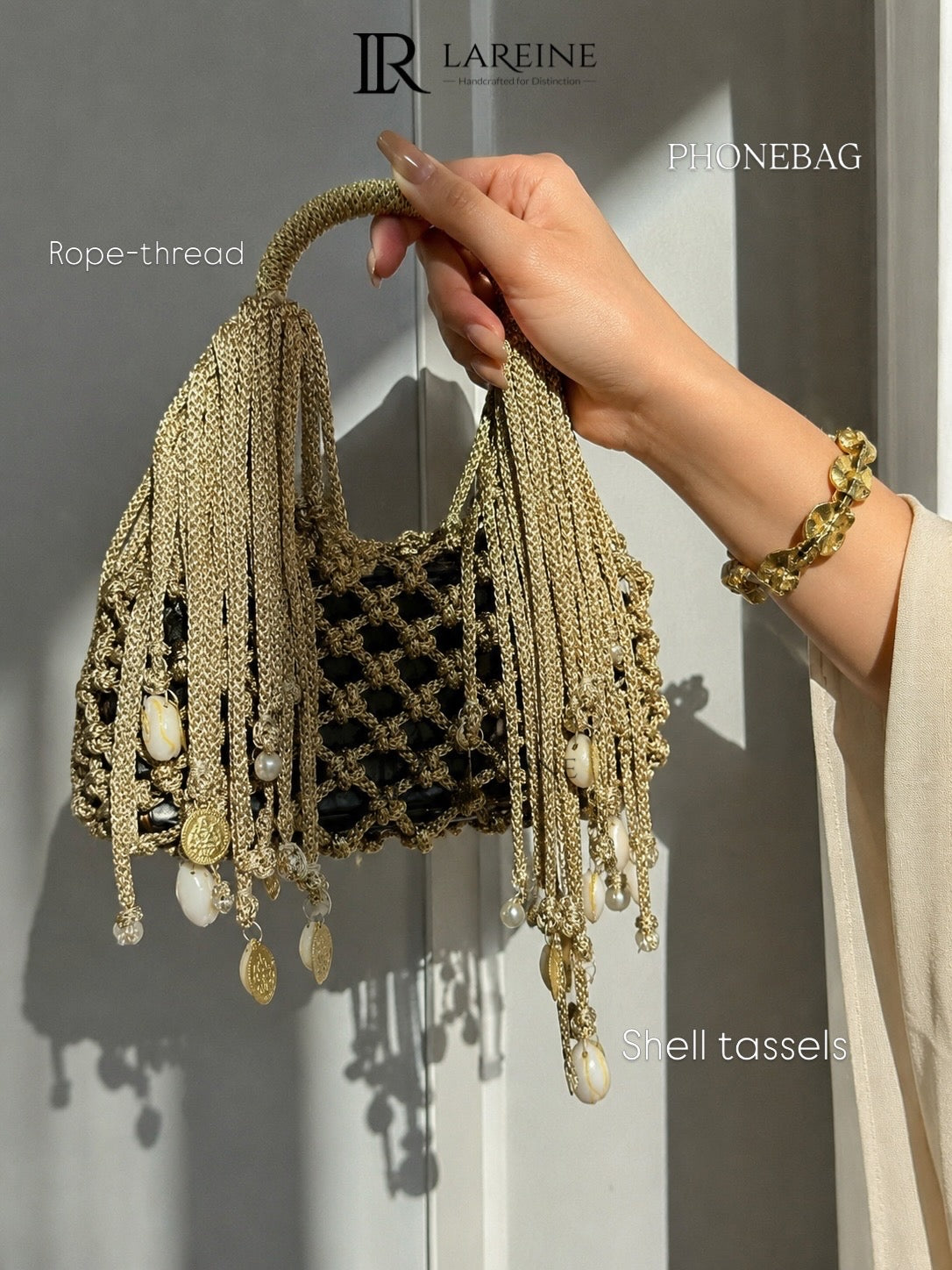 Phonebag with shell tassels - horizontal