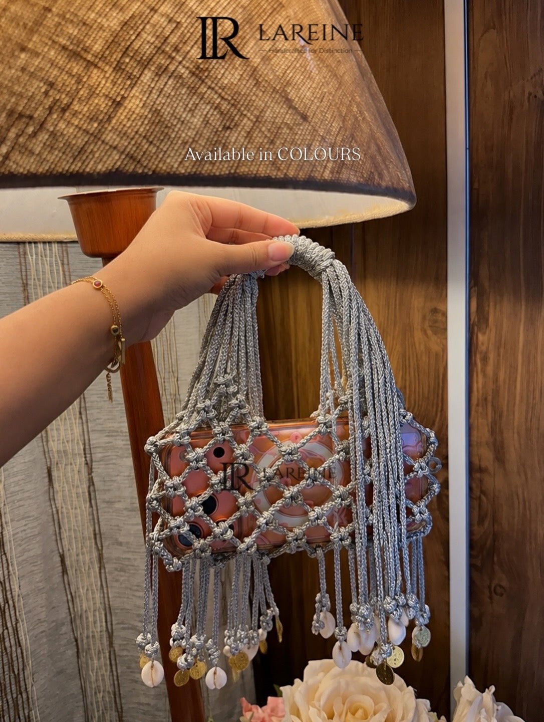 Phonebag with shell tassels - horizontal