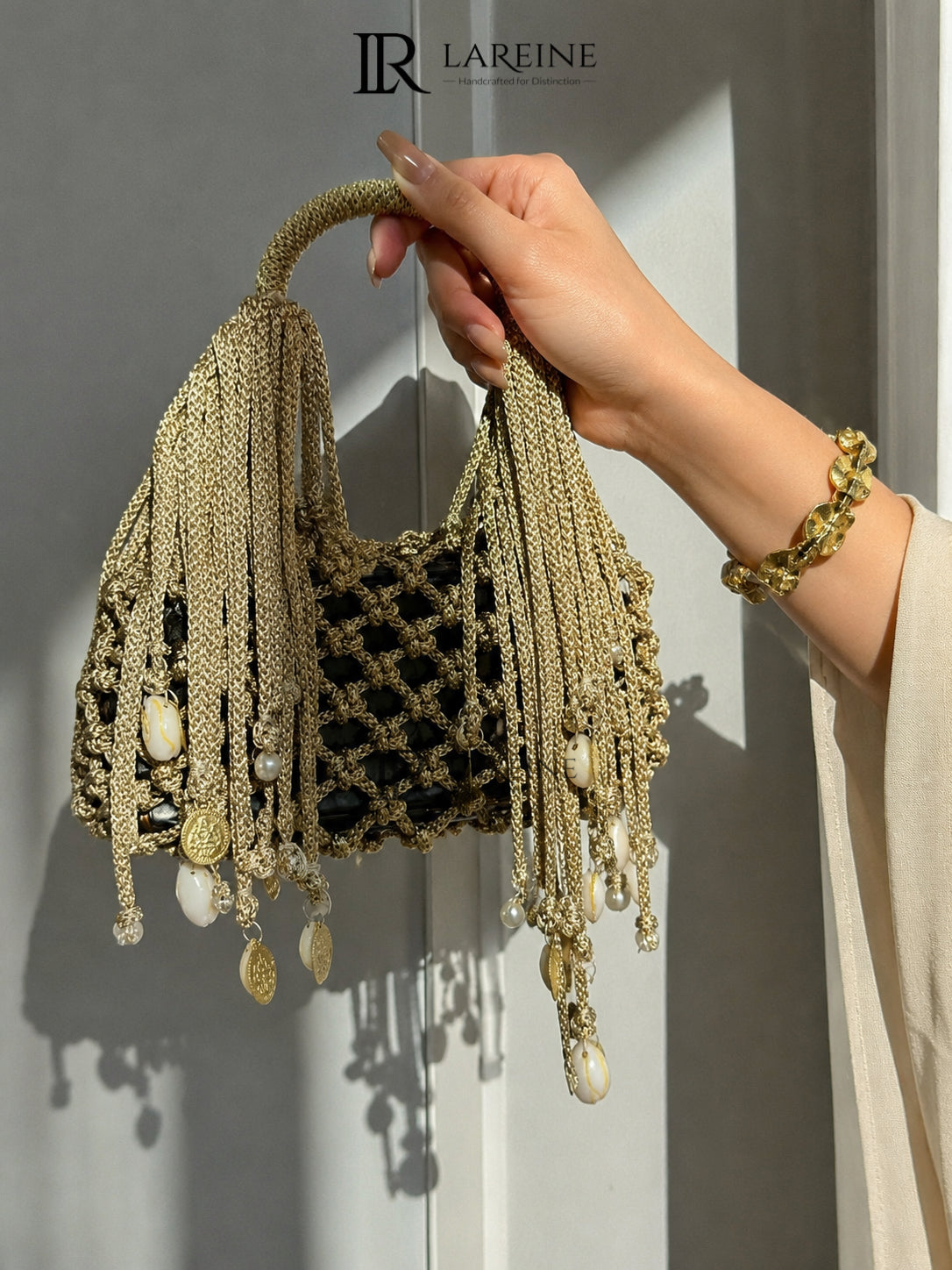 Phonebag with shell tassels - horizontal