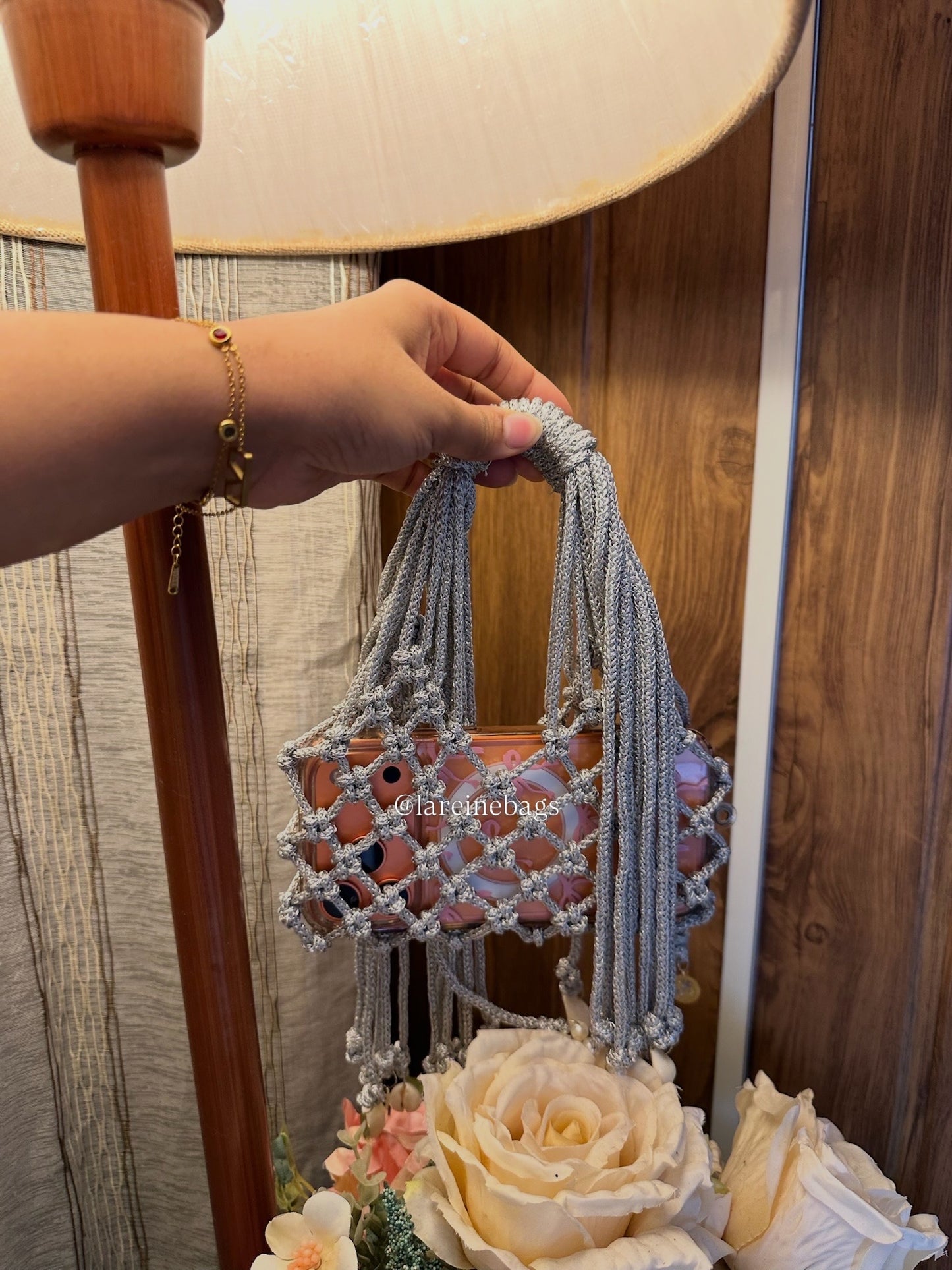 Phonebag with shell tassels - horizontal