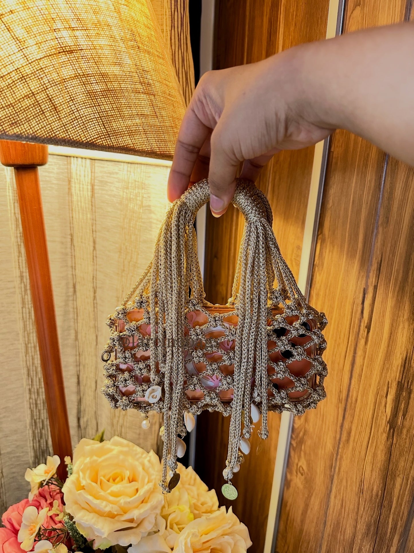 Phonebag with shell tassels - horizontal